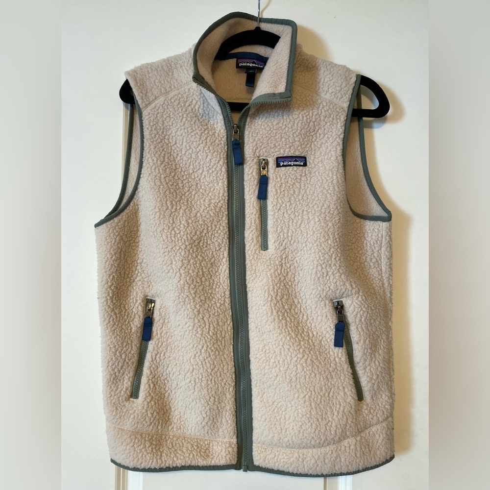 Patagonia cream shearling vest.